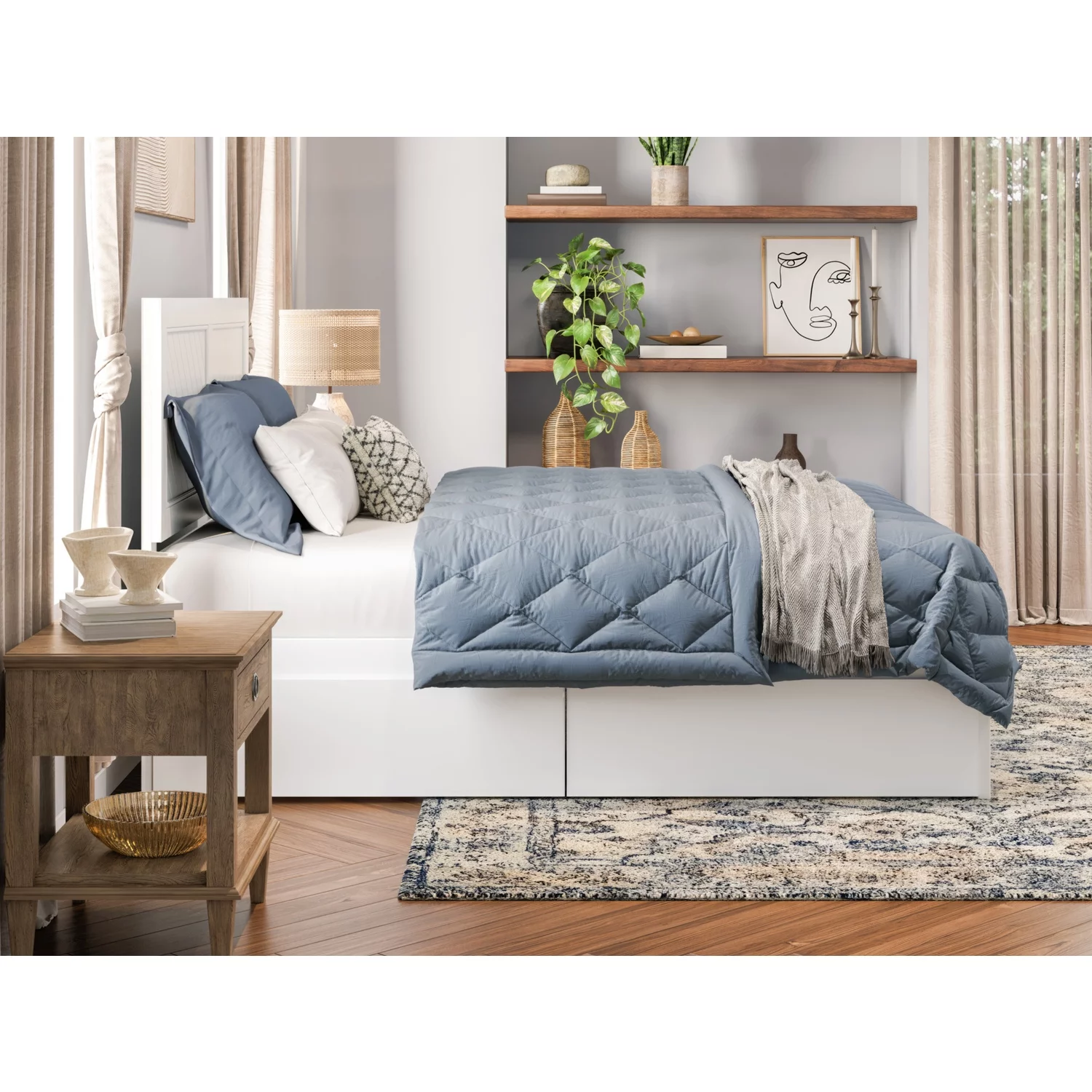 AFI Canyon Wood King Size Platform Bed with 2 Storage Drawers in White