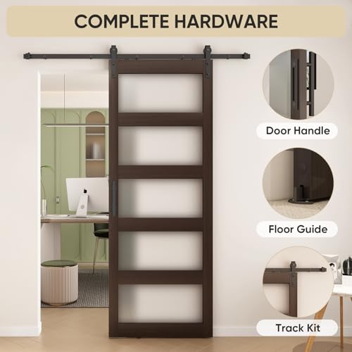 BARNSMITH 42in x 84in Glass Barn Door with 7FT Sliding Door Hardware Kit Included & Handle