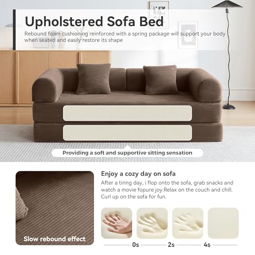 Convertible Sleeper Sofa Bed with Cylindrical Pillow, Comfy Foldable Sofa Bed Compressed Sofa in Box