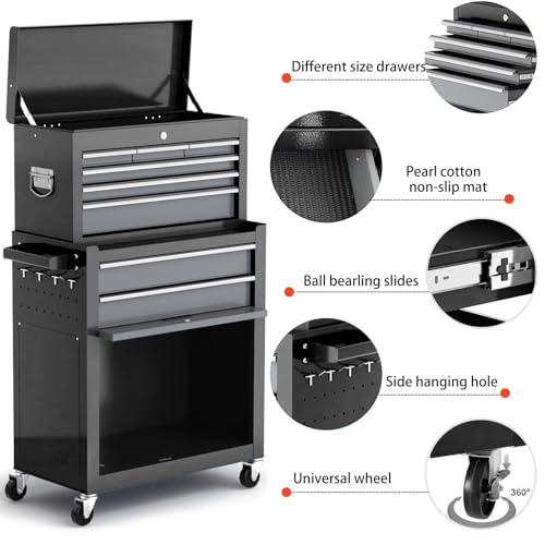 Tool Chest 8-Drawer | 42'' Large Rolling Tool Chest with Wheels | Detachable Top Metal Tool Box | Garage Storage Cabinet for Repair Room