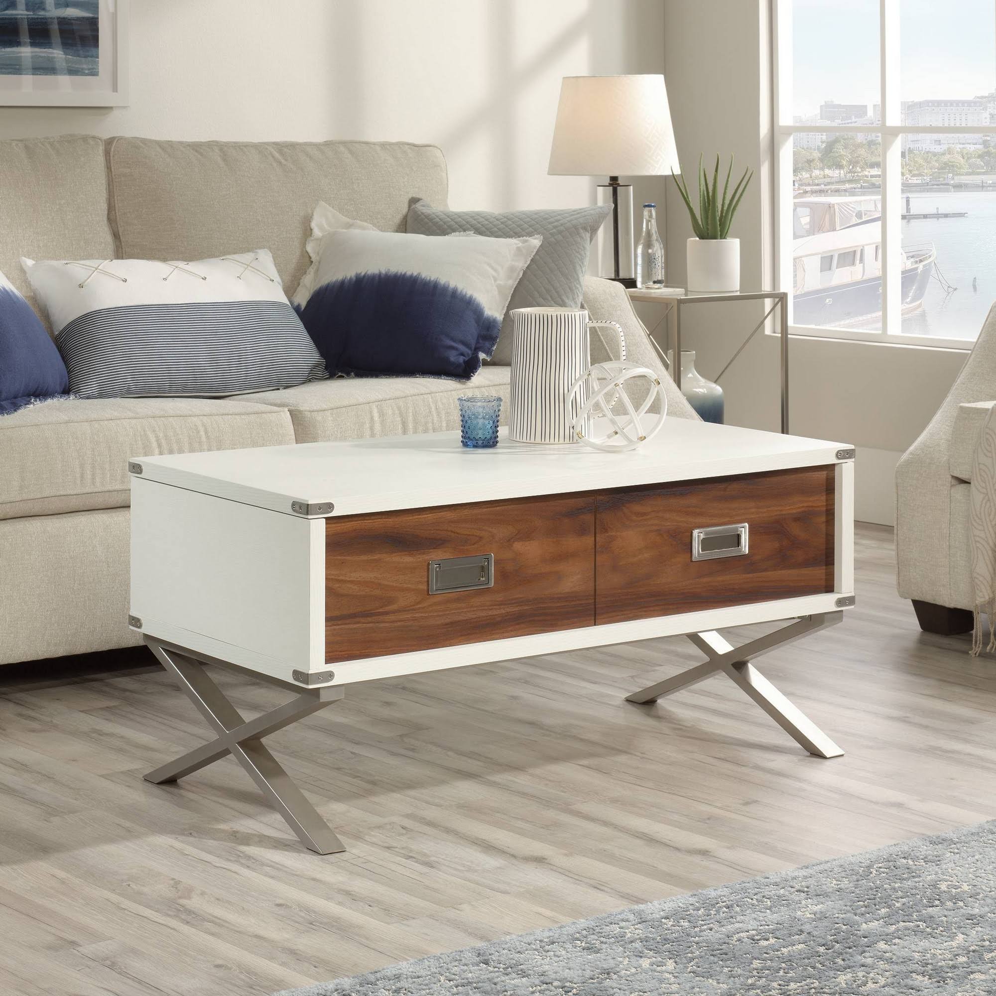 Sauder Vista Key Coastal Wood and Metal Lift-Top Coffee Table in Pearl Oak