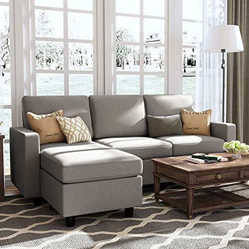 HONBAY Convertible Sectional Sofa, L Shaped Couch with Reversible Chaise for Small Space, Black