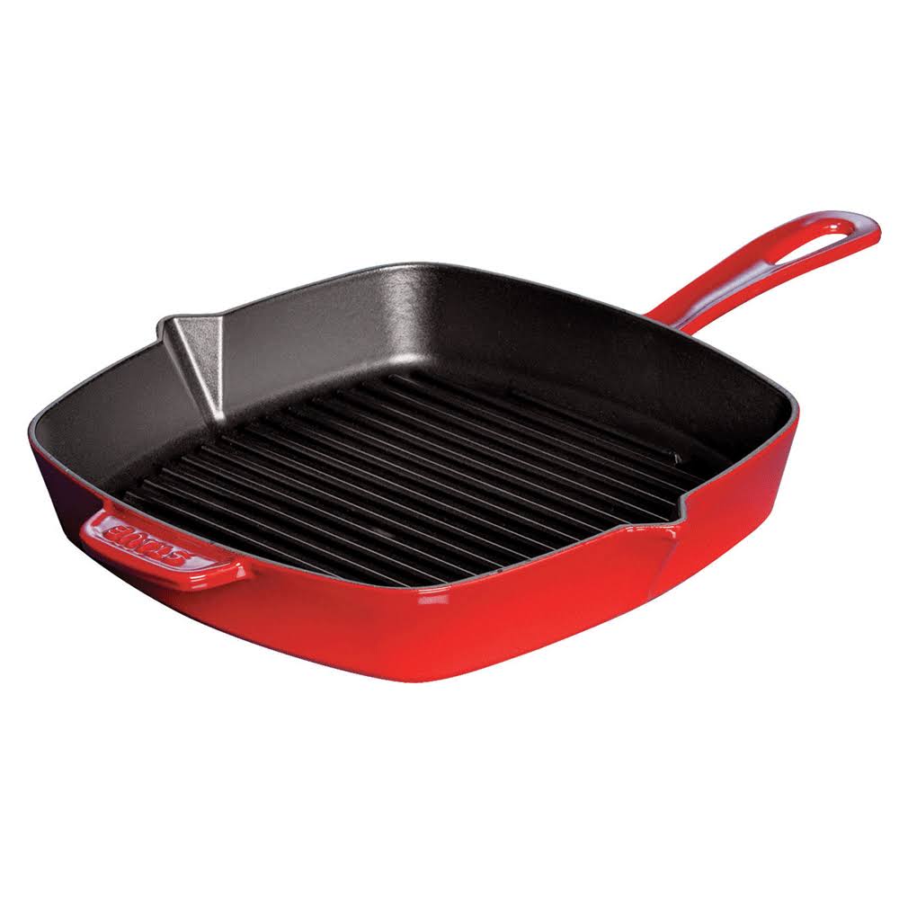 Staub Cast Iron Square Grill Pan, 10-in, Grenadine