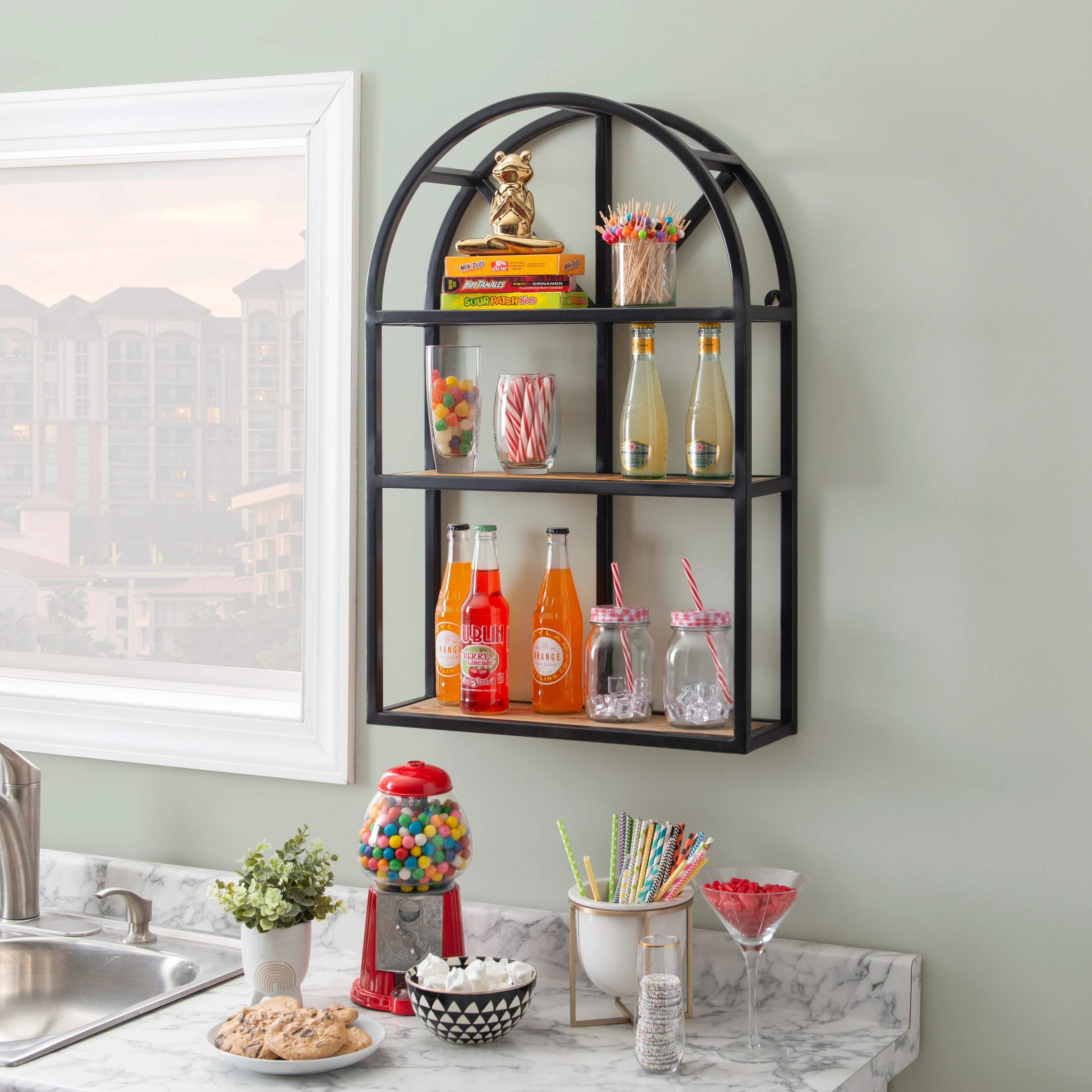 Powell Webster Industrial Hanging Wall Shelf Gold