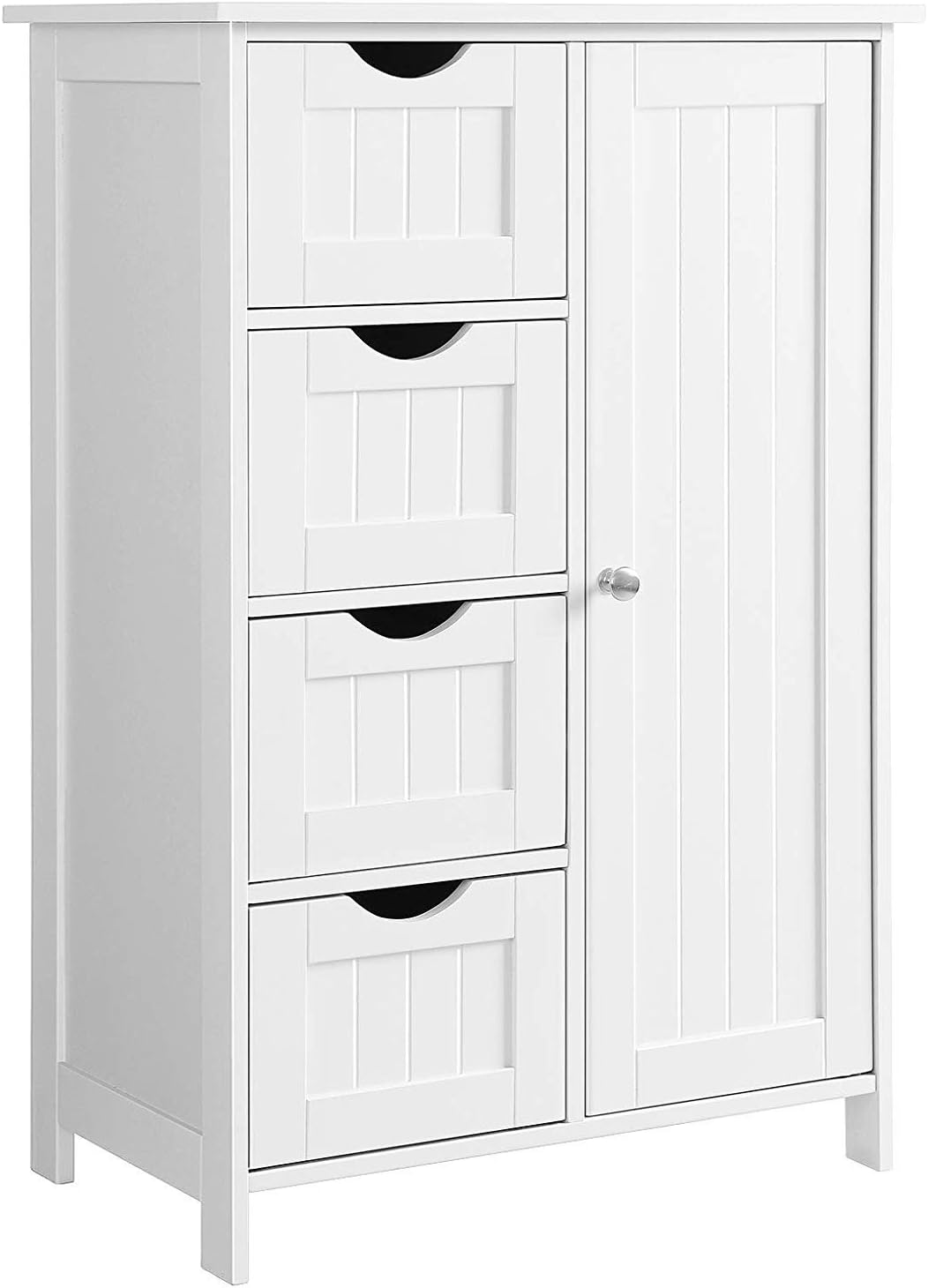 BINLINGO Floor Storage Cabinet, Wooden Bathroom Cabinet with 1 Door & 4 Drawer, Free Standing Entryway Cupboard Cabinet, White