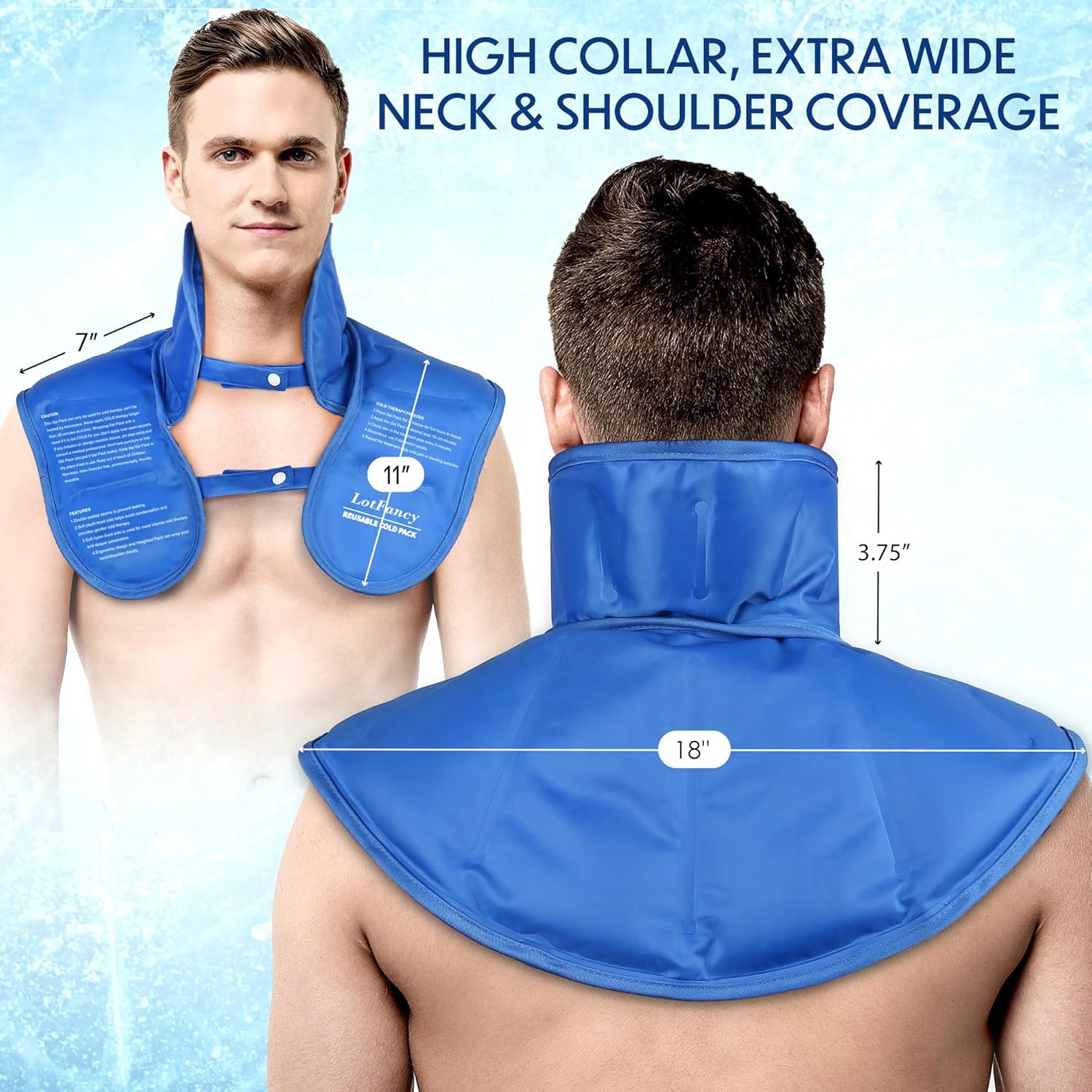 LotFancy Neck and Shoulder Gel Ice Pack, Reusable Cold Neck Wrap for Pain with Adjustable Straps, Flexible Cold Therapy for Swelling, Injuries
