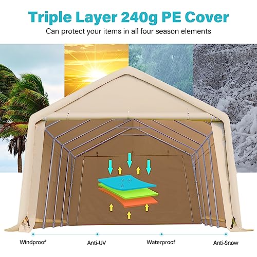 ADVANCE OUTDOOR 10x10 ft Heavy Duty Outdoor Patio Portable Canopy Storage Shelter Shed Carport with 2 Roll up Zipper Doors & Vents for Snowmobile