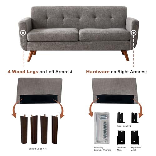Tbfit L Shaped Couch Sofa, 80" W Mid-Century Modern Sectional Couches, 3 Seater Sofas with Wide Chaise Lounge & Two Pillows
