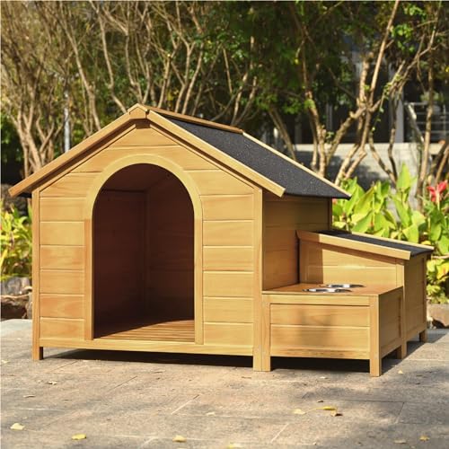 Outdoor Wooden Dog House,Waterproof Kennel with Deck and Sloped Roof,High Stability Pet Dog Cage for Small/Medium Puppy
