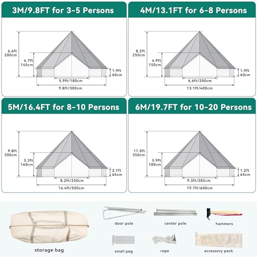 YITAHOME Canvas Bell Yurt Tents - 4 Season Waterproof Glamping Tents w/Stove Jack for Family Camping, Hunting, Parties - 13/16.4/20FT