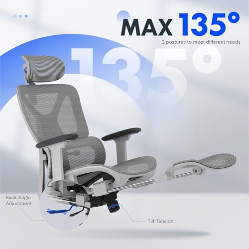 FLEXISPOT ErgoX Premium Ergonomic Office Chair with Footrest- Adjustable 3D Armrests, Dynamic Lumbar Support, Recline & Tilt Function, Mesh Seat