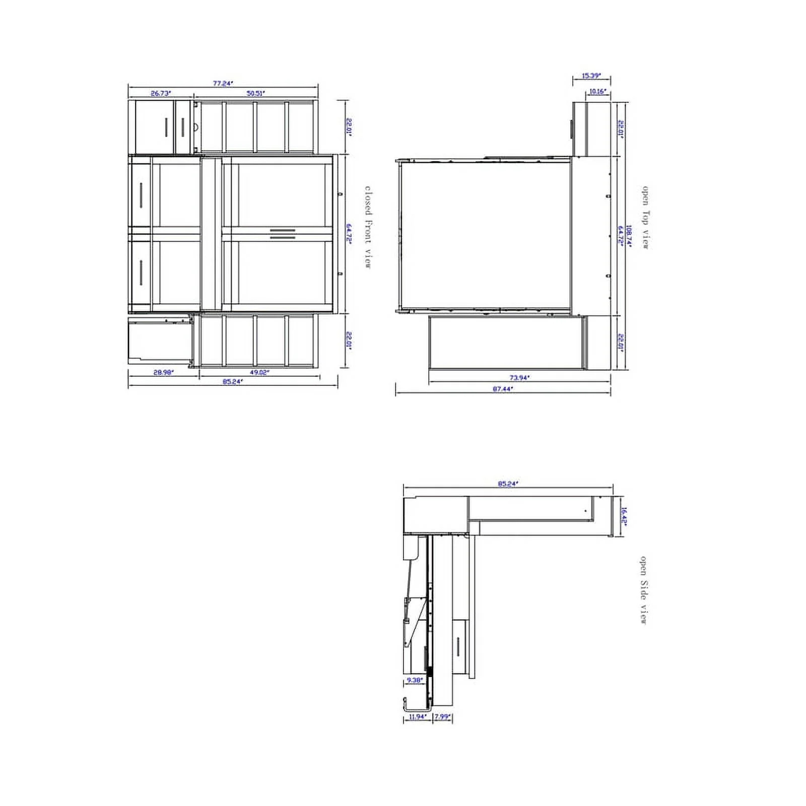 RoomAndLoft Queen Wood Murphy Wall Desk Bed & 2 Shelf Storage Units in White