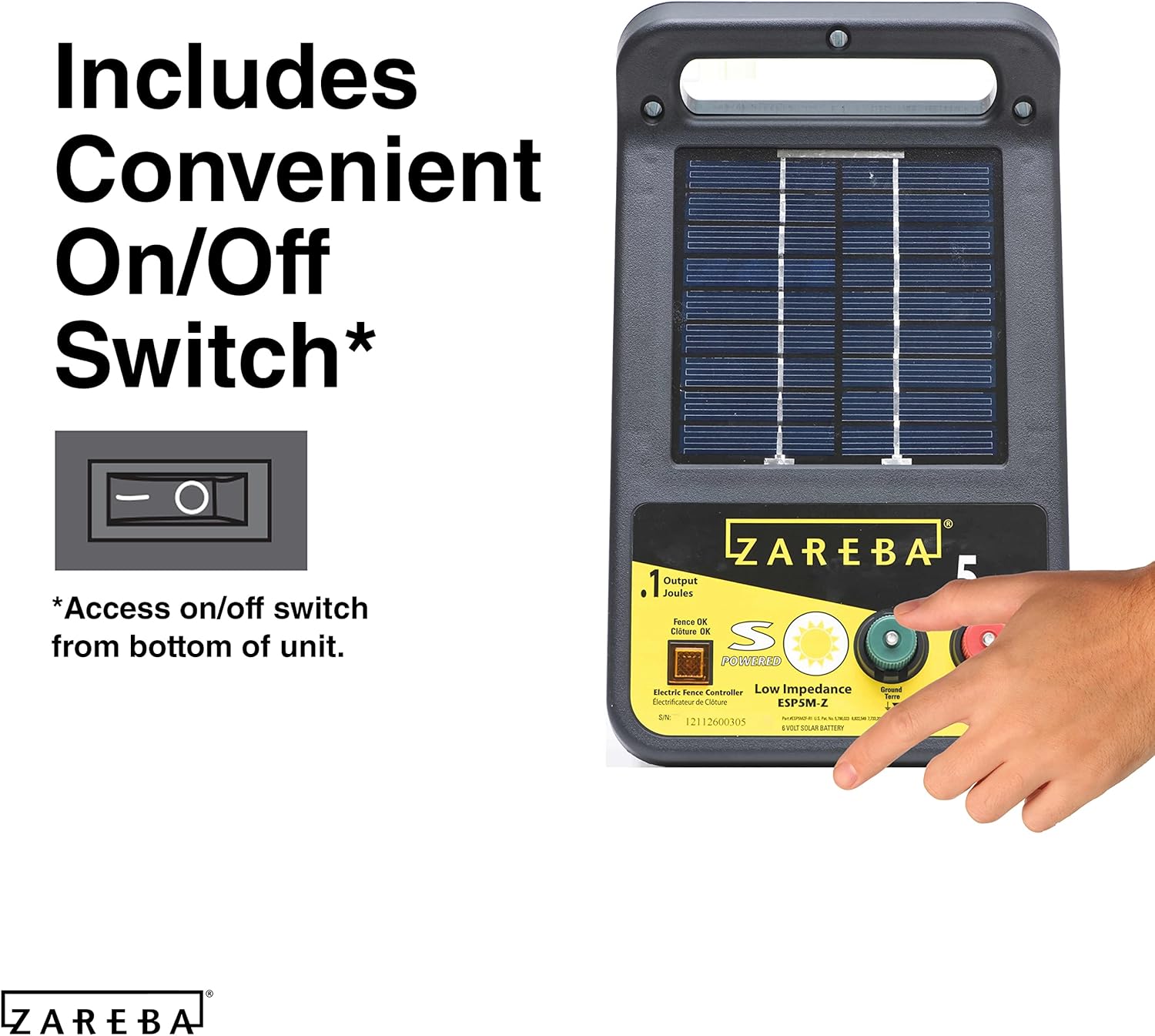 Zareba ESP5M-Z 5-Mile Solar Low Impedance Electric Fence Charger, Black