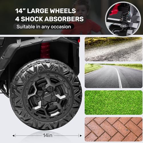 ANPABO 24V 4X4 Ride on Car Truck w/Remote Control, 4WD/2WD Switchable Kids UTV, 19" Spacious Seat, 4 Shock Absorbers, Soft Start, Music Player