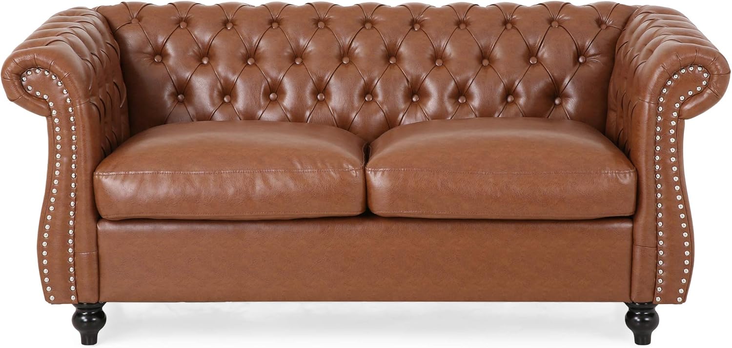 61" Loveseat Sofa for Living Room, Chesterfield Style Mini Couches with Button Tufted Backrest & Nailhead Rolled Armrest, Solid Wood Leg & Frame