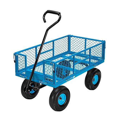 VIVOHOME Heavy Duty 880 Lbs Capacity Mesh Steel Garden Cart Folding Utility Wagon with Removable Sides and 4.10/3.50-4" Wheels 10 inch Tire (Black)