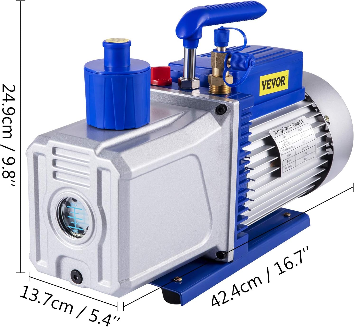 VEVOR Vacuum Pump 12 CFM 1 HP Double Stage Air Conditioning Vacuum Pump 110V Ultimate Vacuum Refrigerant HVAC Air Tool for Automobile Reparation