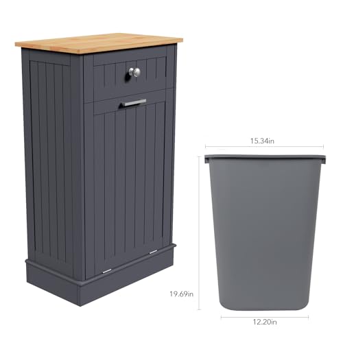 Tilt Out Trash Cabinet Kitchen Trash Can Holder Recycling Cabinet Laundry Hamper with Hideaway Drawer Wooden Bamboo Cutting Board with Added