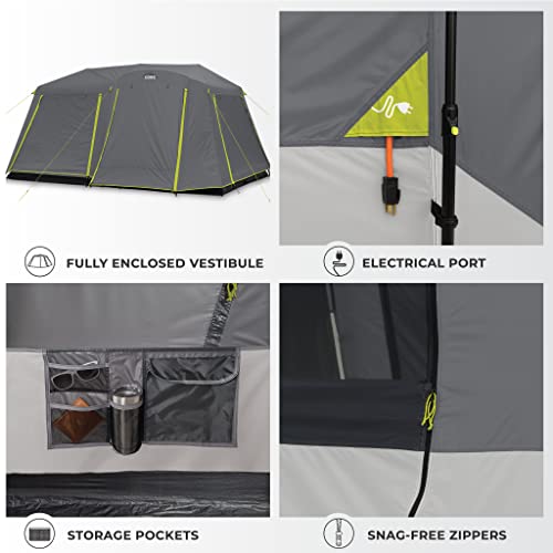 CORE Instant Cabin Tents | 6 Person / 9 Person / 10 Person / 12 Person Family Cabin Multi Room Pop Up Tents Car Camping | Included Storage Pockets