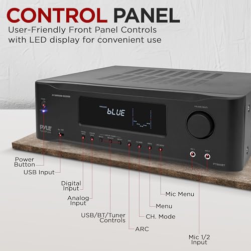 Pyle 5.2-Channel Hi-Fi Bluetooth Stereo Amplifier - 1000 Watt AV Home Speaker Subwoofer Sound Receiver w/ Radio, USB, RCA, HDMI, MIC IN