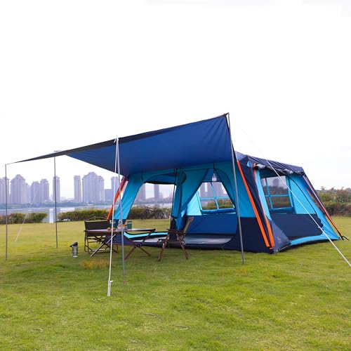KTT Extra Large Tent 10-12-14 Person(B),Family Cabin Tents,2 Rooms,3 Doors and 3 Windows with Mesh,Straight Wall,Waterproof,Double Layer