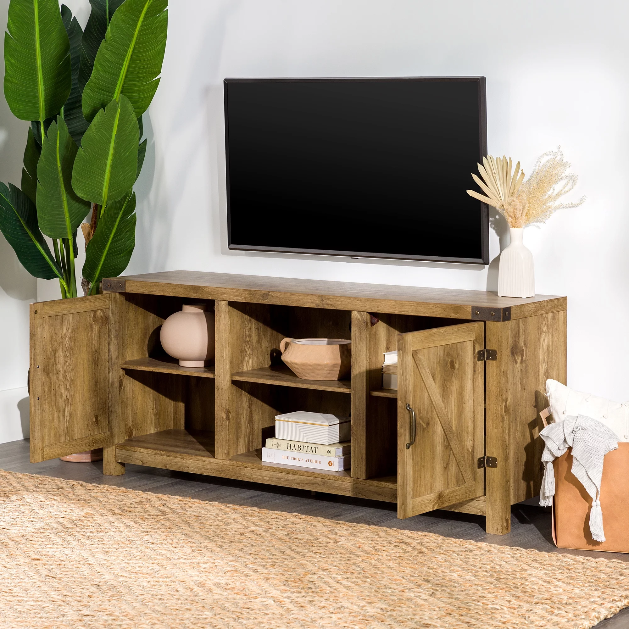 Walker Edison Modern Farmhouse Barn Door TV Stand for TVs up to 65, Grey Wash
