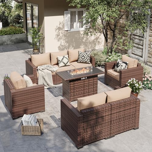 Outdoor Patio Furniture Set, 5 Piece Patio Conversation Sets with Storage Table, Wide Armrest Outside Sectional Sofa with Waterproof Covers for Porch