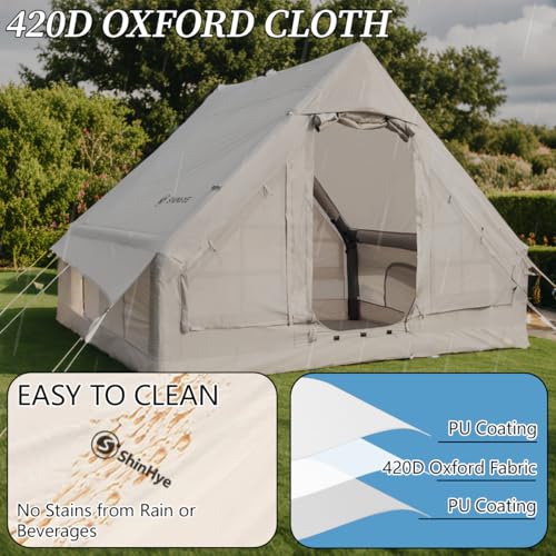 Inflatable Tent for Camping with Hand Pump Blow Up Tent Glamping 4 Season Air Tents