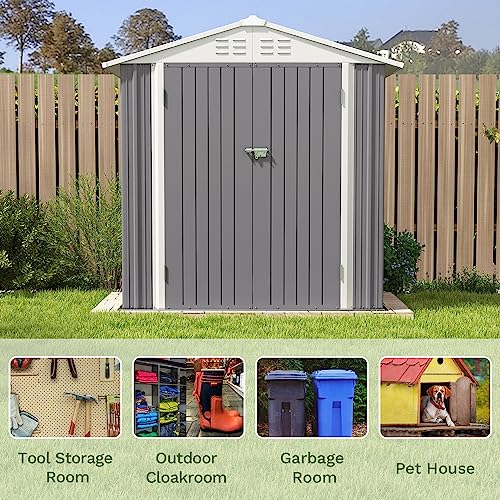 Patiowell 5x3 FT Outdoor Storage Shed, Tool Shed with Sloping Roof and Lockable Door, Metal Shed for Backyard Garden Patio Lawn, Brown