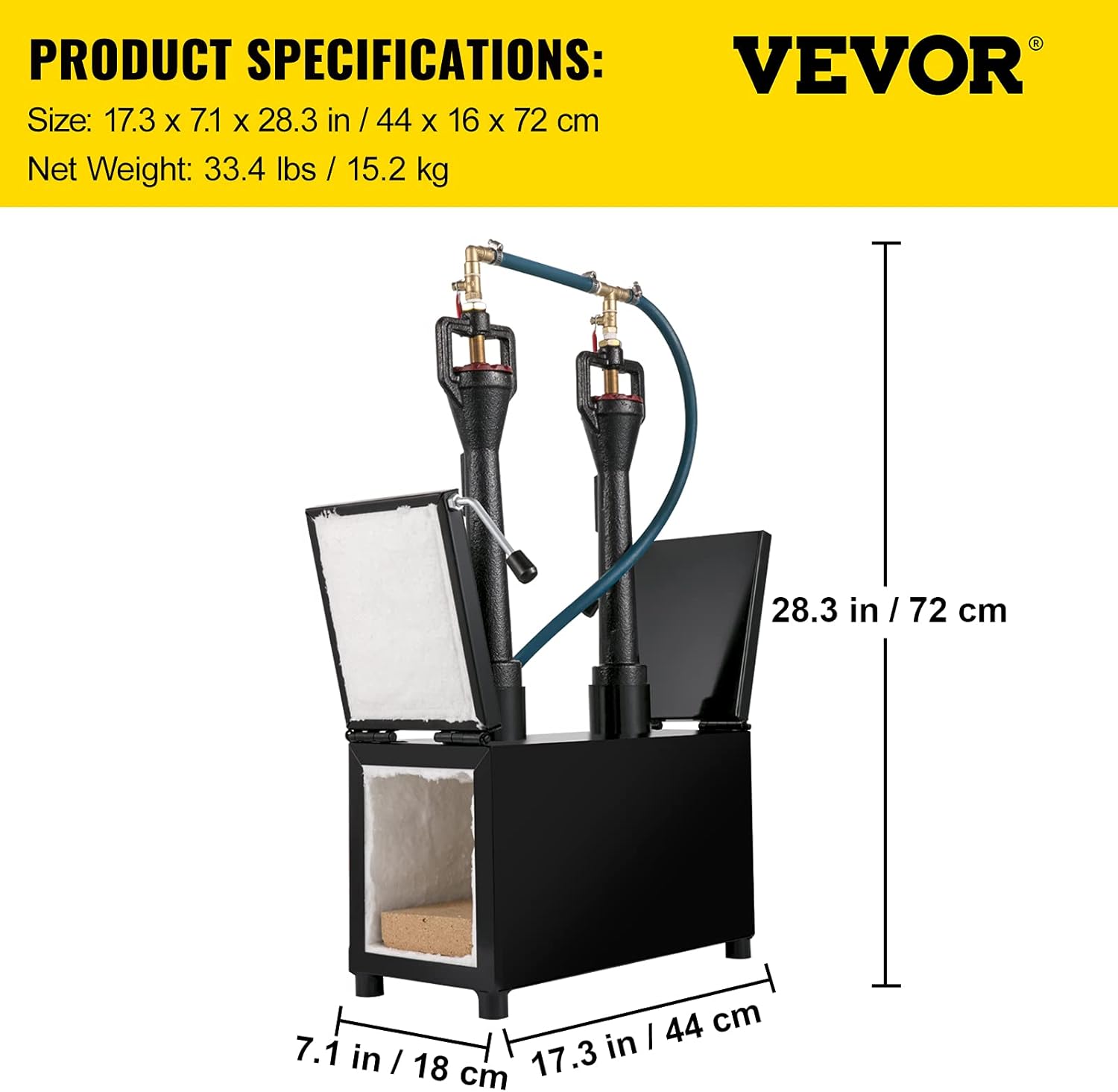 VEVOR Propane Knife Forge, Blacksmithing Forge with Dual Burners, Portable Propane Forge with Two Durable Doors, Large Capacity Farrier Forge
