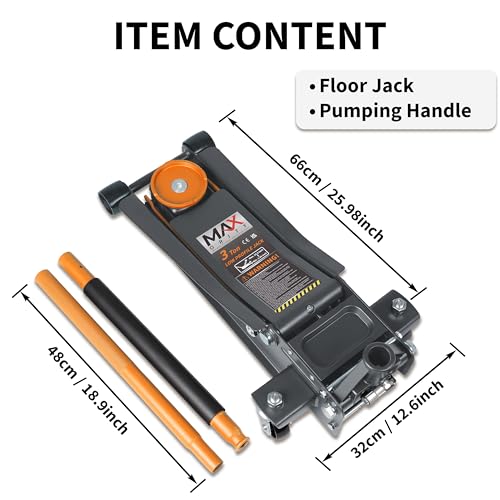 3-Ton (6600lbs) Low-Profile Dual Pistons Heavy-Duty Steel Racing Floor Jack with Quick Lift Hydraulic Pump