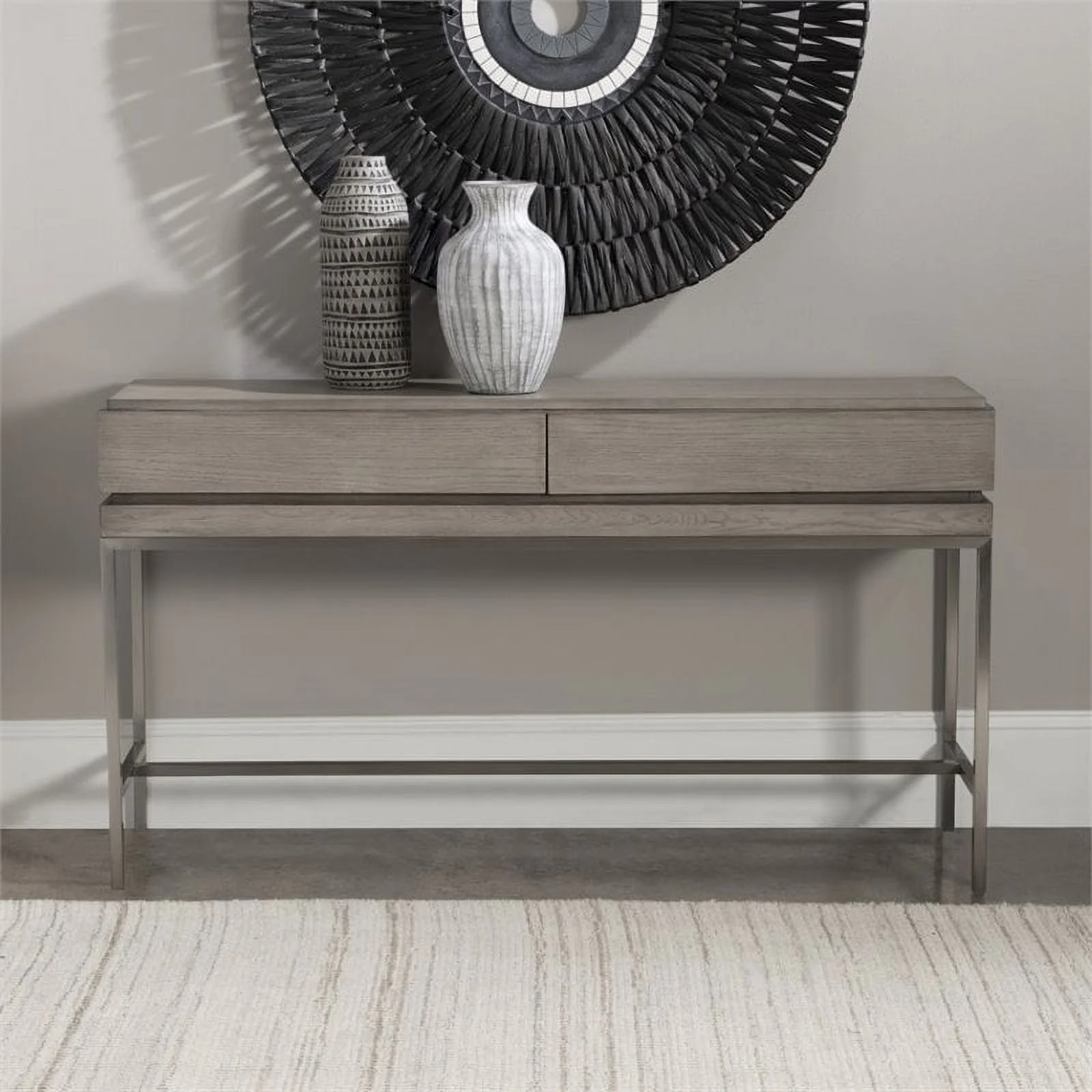 Allora Modern Oak Console Table in Mushroom Gray