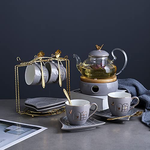 Ceramic Flower Tea Set Porcelain Coffee Set Service for 4 Fruit Flower Teapot Afternoon Tea Tea Tea Candle Can Be Heated for Adults Christmas Women