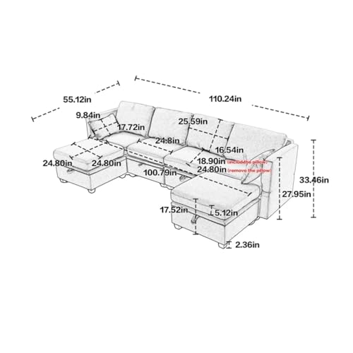Modular Sectional Sofa U Shaped Sectional with Ottomans, Reversible Sofa Couch for Living Room