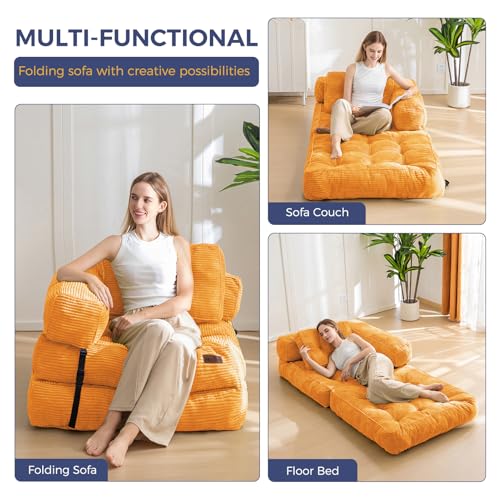 MAXYOYO Folding Sofa Bed, L-Shaped Convertible Sofa Bed with Armrest Foldable Sleeper Couch with Pillow
