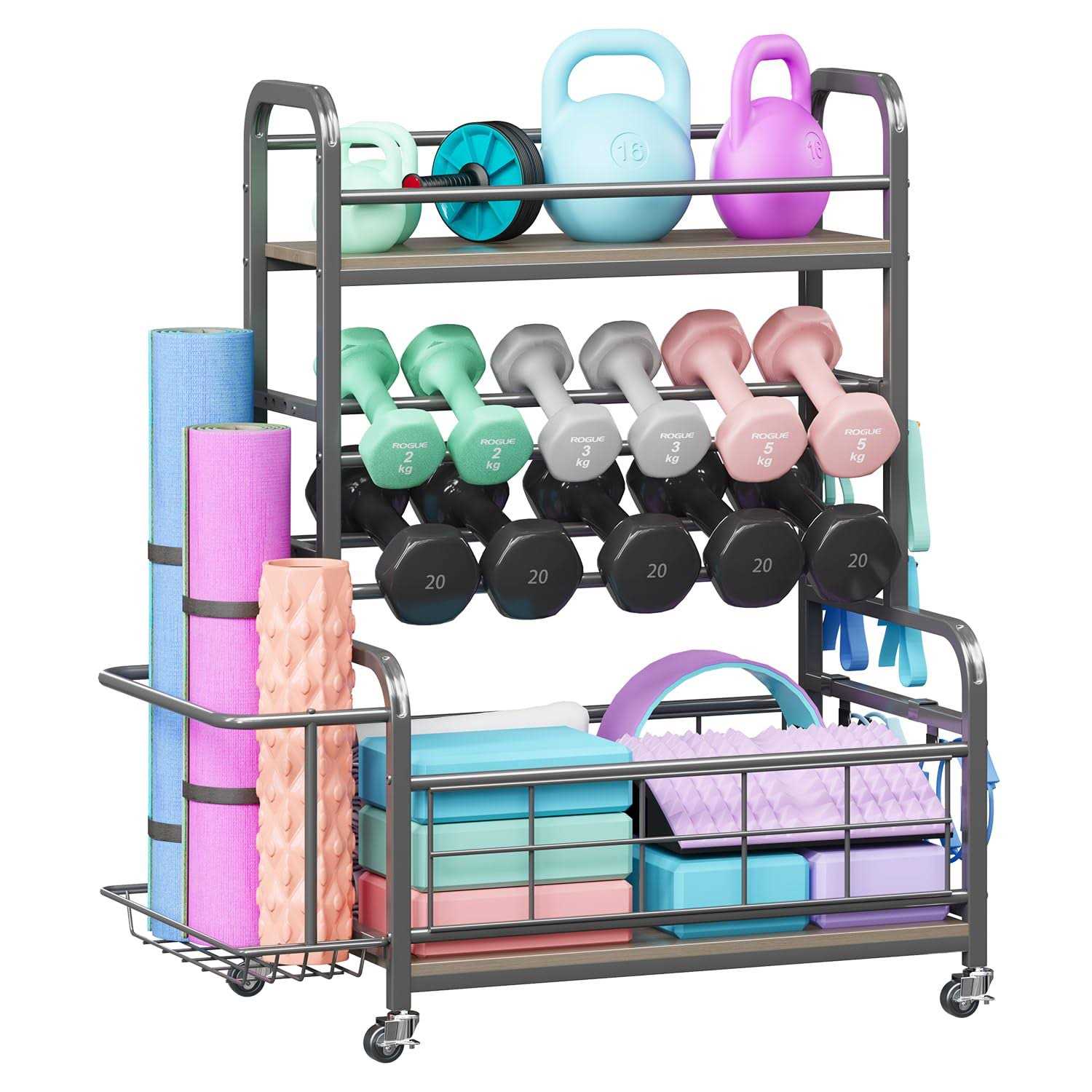 Homeiju Dumbbell Rack,Weight Rack for Dumbbells,Weight Rack for Home Gym,Home Gym Storage for Strength Training Dumbbell Racks Stand with Wheels
