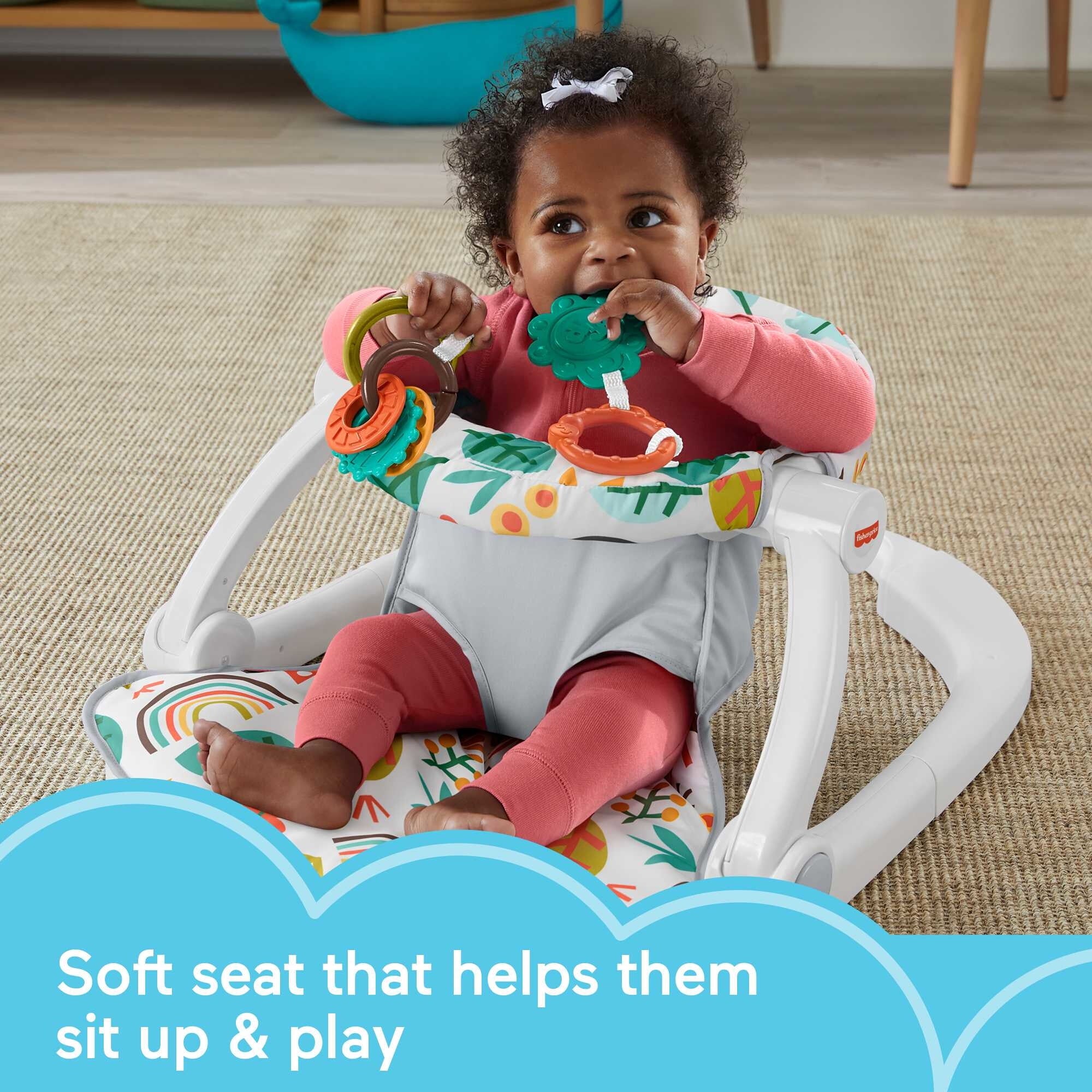 Fisher-Price Sit-Me-Up Floor Seat Portable Infant Chair with 2 Toys, Whimsical Forest