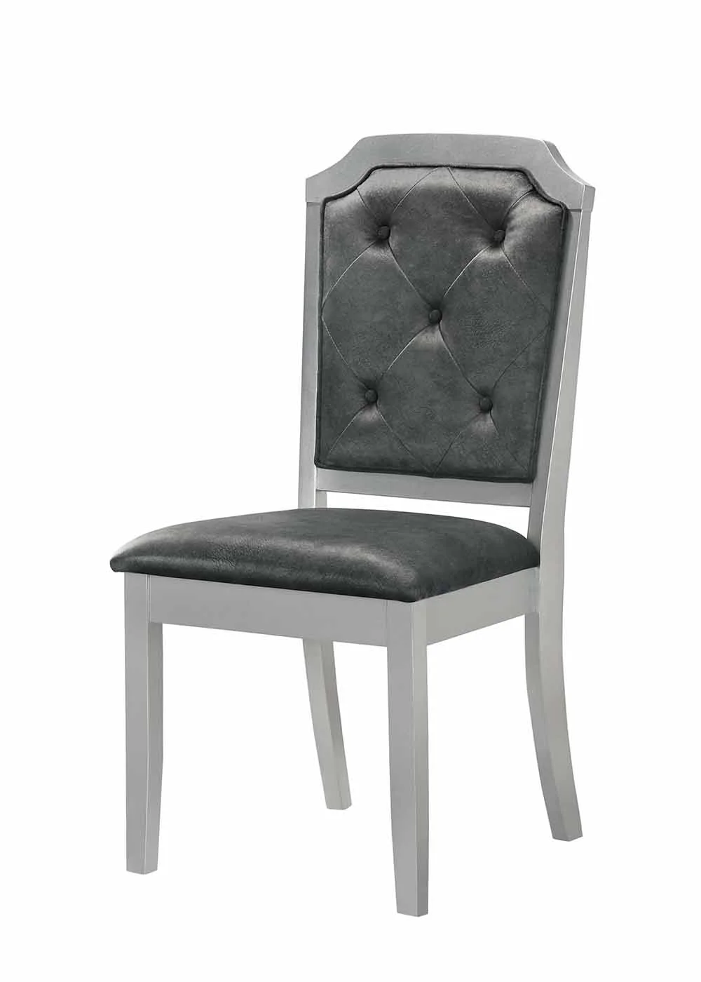 GTU Furniture Set for 6 Mirror Trim Rectangular Dining Table with Luxurious Button Chair in Grey/Silver