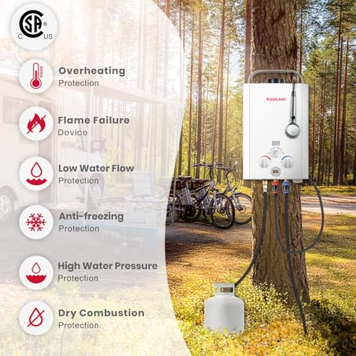 GASLAND BE158 Propane Tankless Water Heater 6L, Outdoor Portable Hot Water Heater, Overheating Protection, Easy to Install