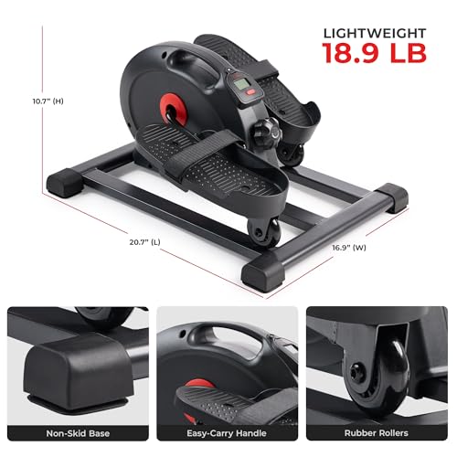 Sunny Health & Fitness Smart Mini Elliptical Trainer, Indoor Under-Desk Pedal Exerciser for Mobility & Cardio Workout, Free SunnyFit App Connection
