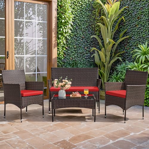 Homall 4 Pieces Outdoor Patio Furniture Sets Rattan Chair Wicker Set