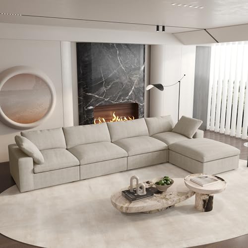 160.6" Cloud Couch Modular Sectional Sofa for Livingroom,Oversized Convertible Sofa with Storage Ottomans,6 Seat Wide Couches