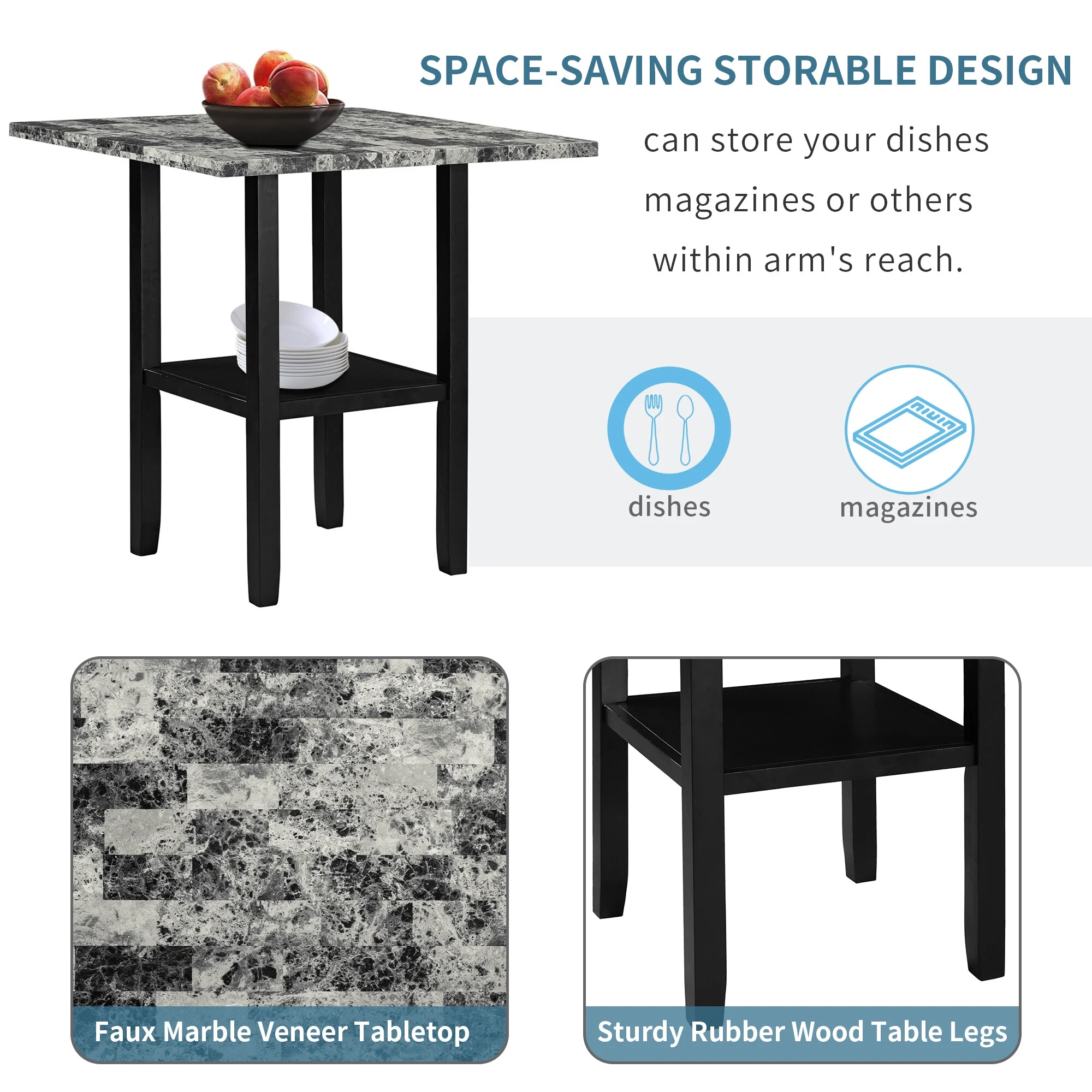Infirleo 5 Piece Dining Sets, Kitchen Table Set with 4 Chairs, Solid Rubberwood Square Table and Upholstered Chair Set for Kitchen Dining Room