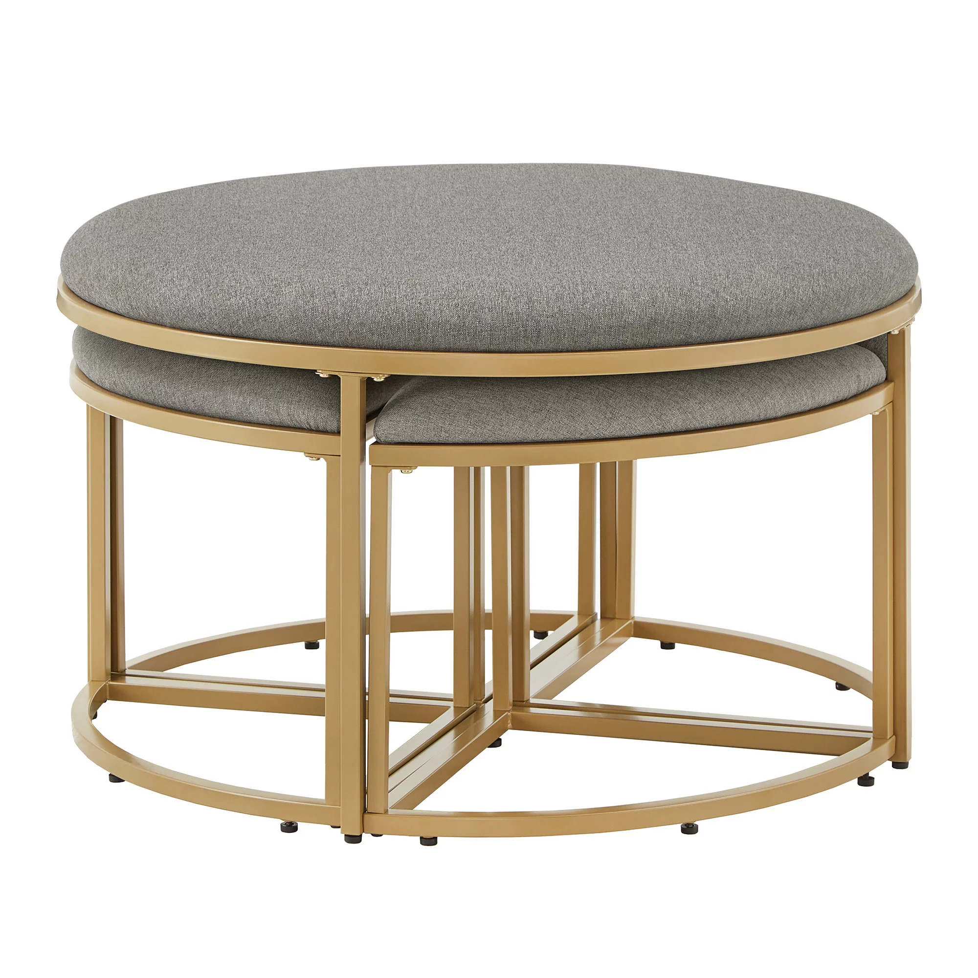 Weston Home Lilas Round Coffee Table with Nesting Stools, Grey/ Gold Finish