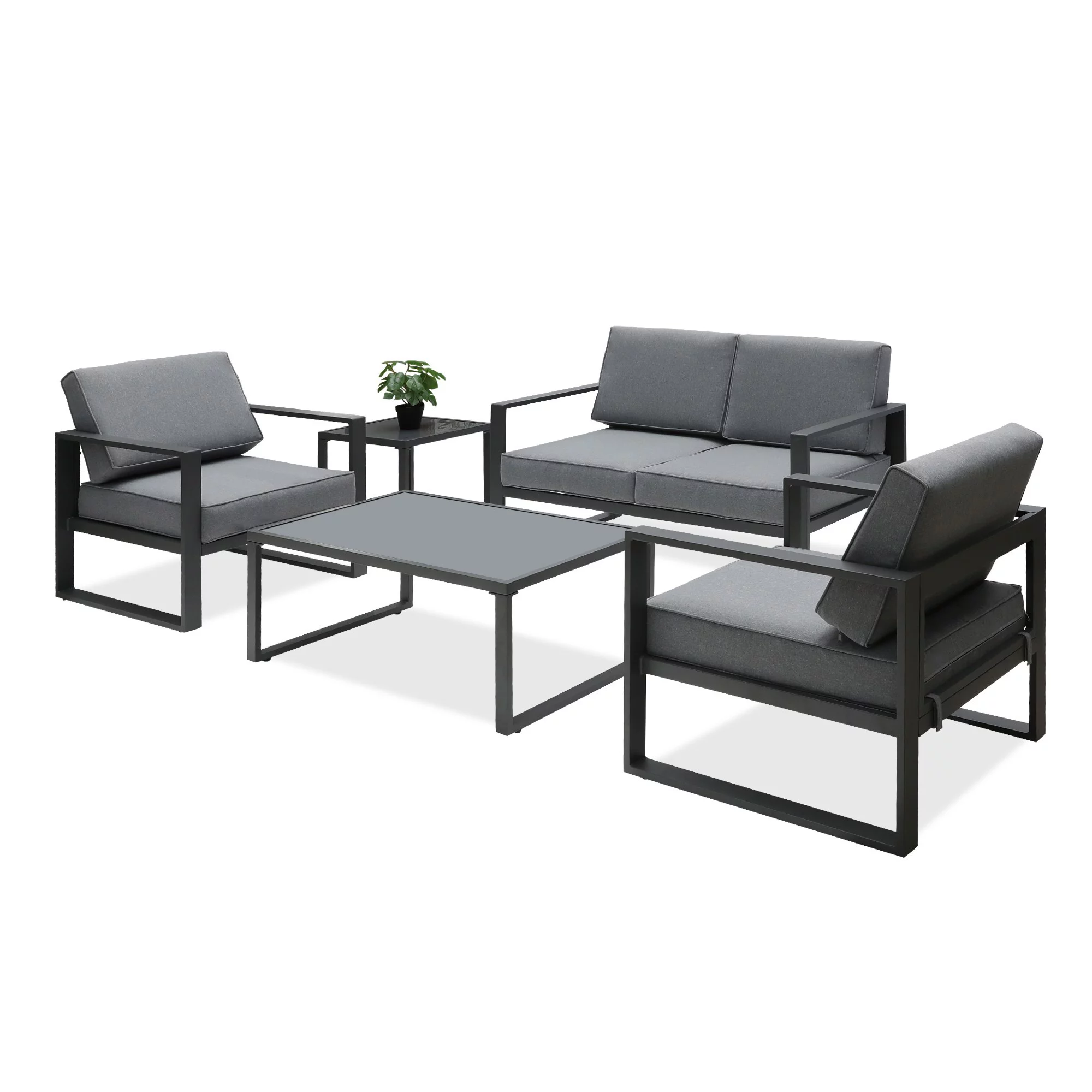 Superjoe 5 Pcs Aluminum Patio Furniture Set All Season Outdoor Couch Conversation Set Modern Metal Sectional Sofa with Ottomans 2 Tables, Gray