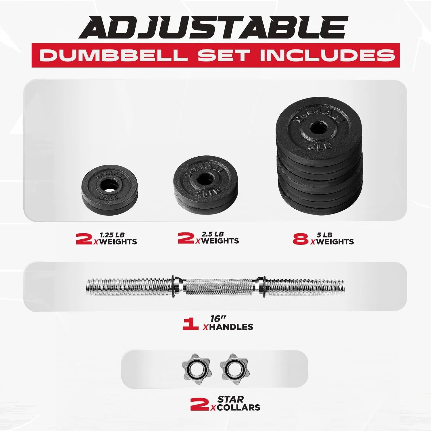 Yes4All 50 lbs Adjustable Dumbbell Weight Set For Home Gym, Cast Iron Dumbbell, Pair