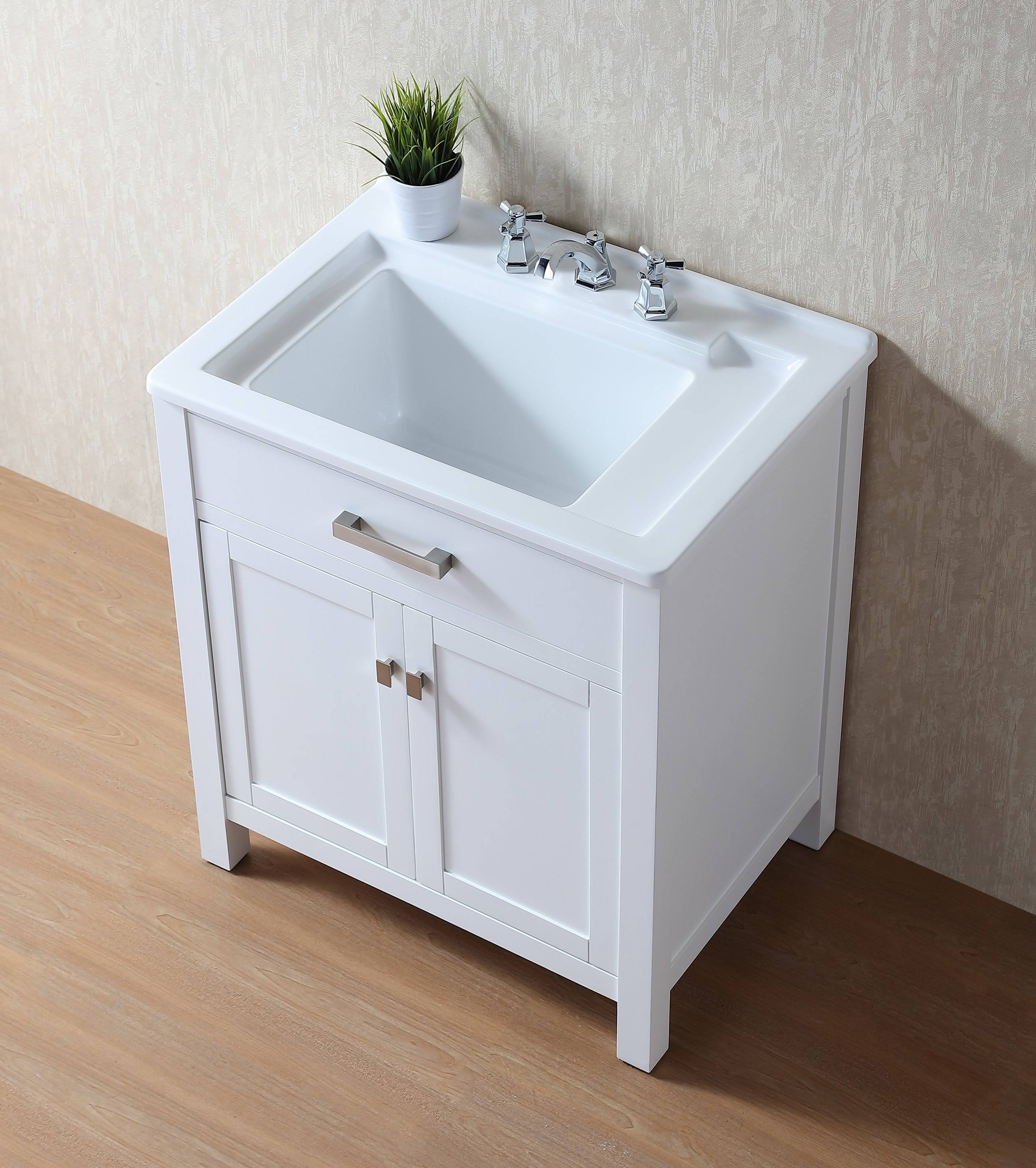 Stufurhome 30x22 Radiant White Laundry Sink Cabinet