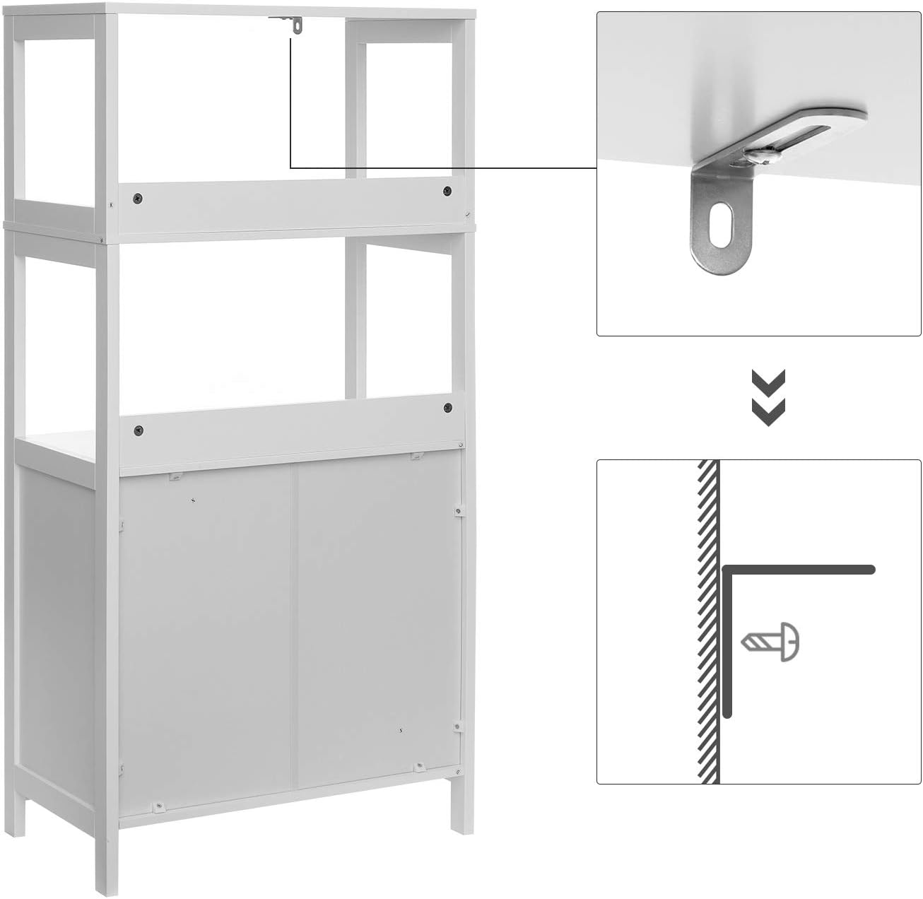 VASAGLE Bathroom Tall Cabinet, Freestanding Linen Tower, Tall Bathroom Storage Cabinet, 2 Open Shelves and Doors, 23.6 x 12.8 x 48 Inches