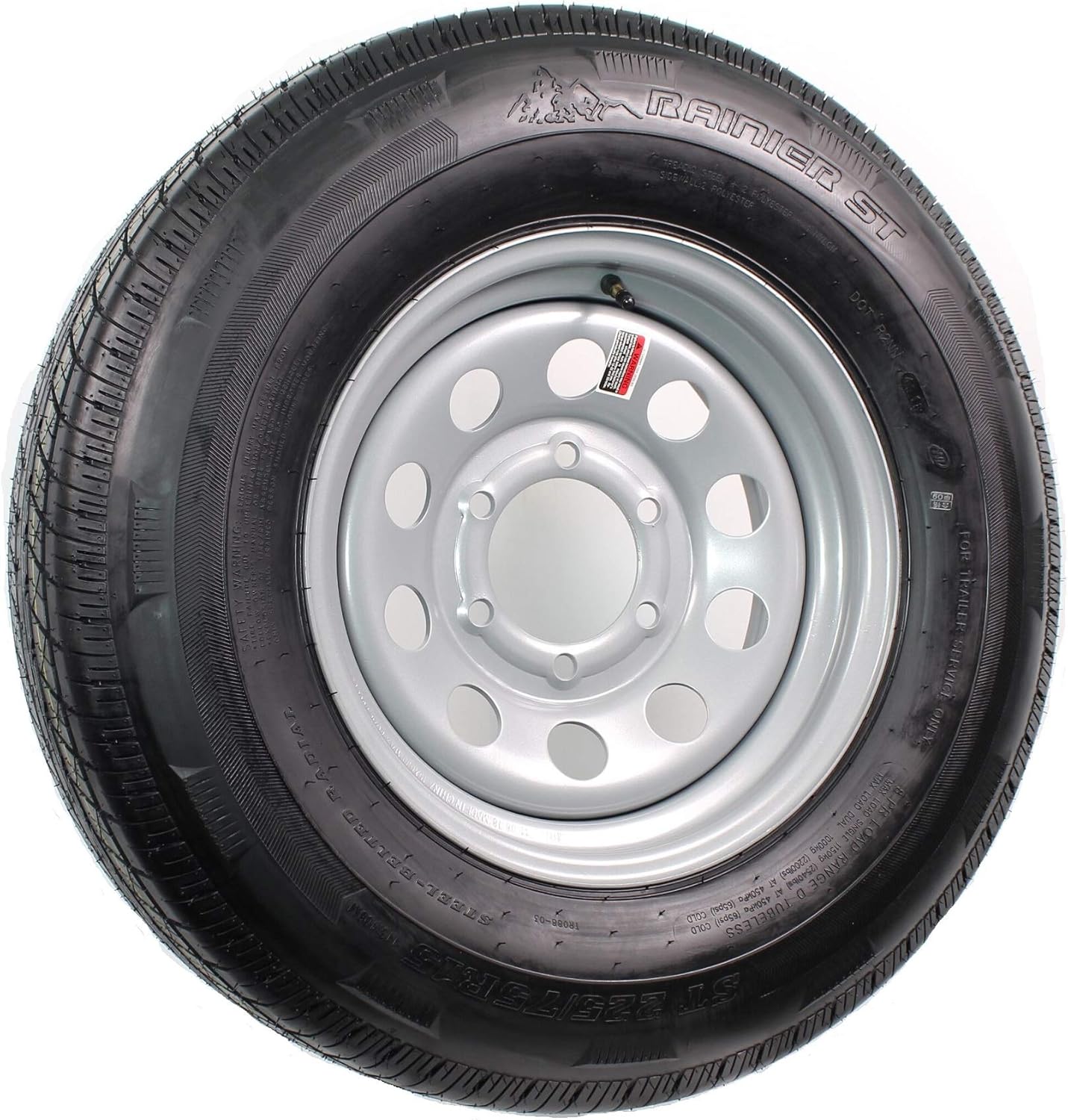 15" 6X5.5 Silver Modular Trailer Wheel with Radial ST225/75R15 10 PLY Tire Mounted