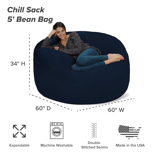 Chill Sack Bean Bag Chair - 5' Giant Memory Foam Lounge Chair with Soft Microfiber Cover – Cozy Furniture for Living Room, Dorm